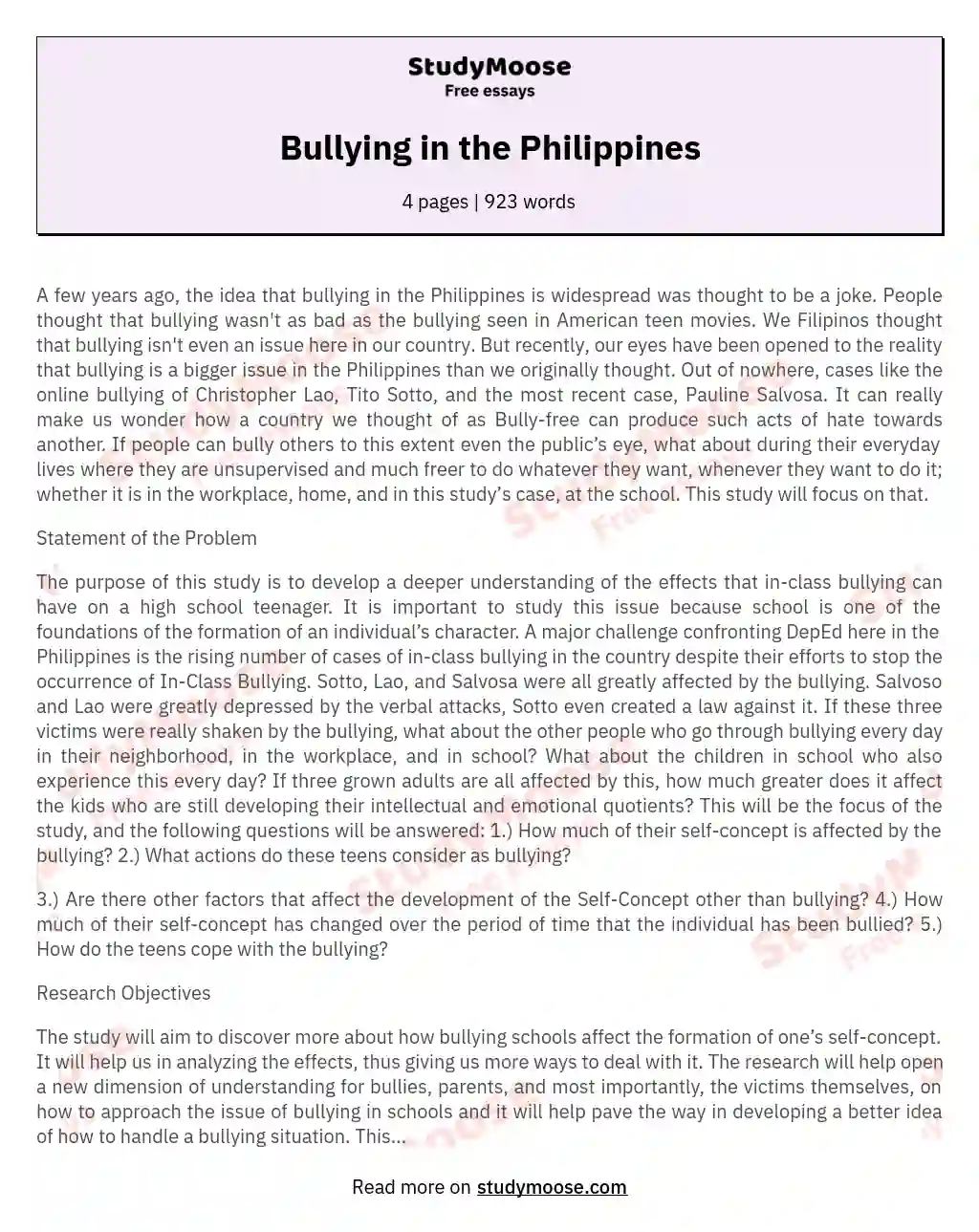Bullying in the Philippines essay