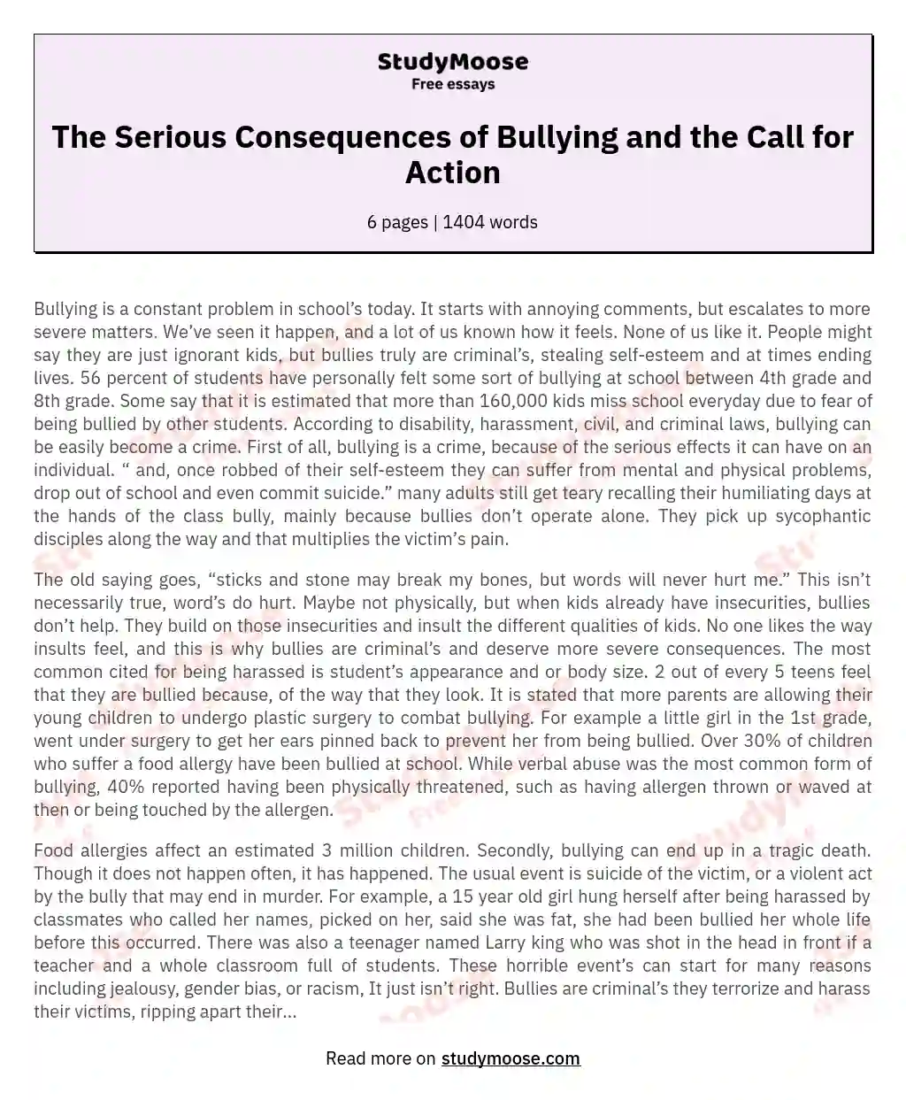 short essay about bullying