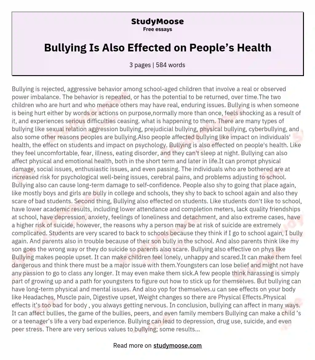 Bullying Is Also Effected on People’s Health essay