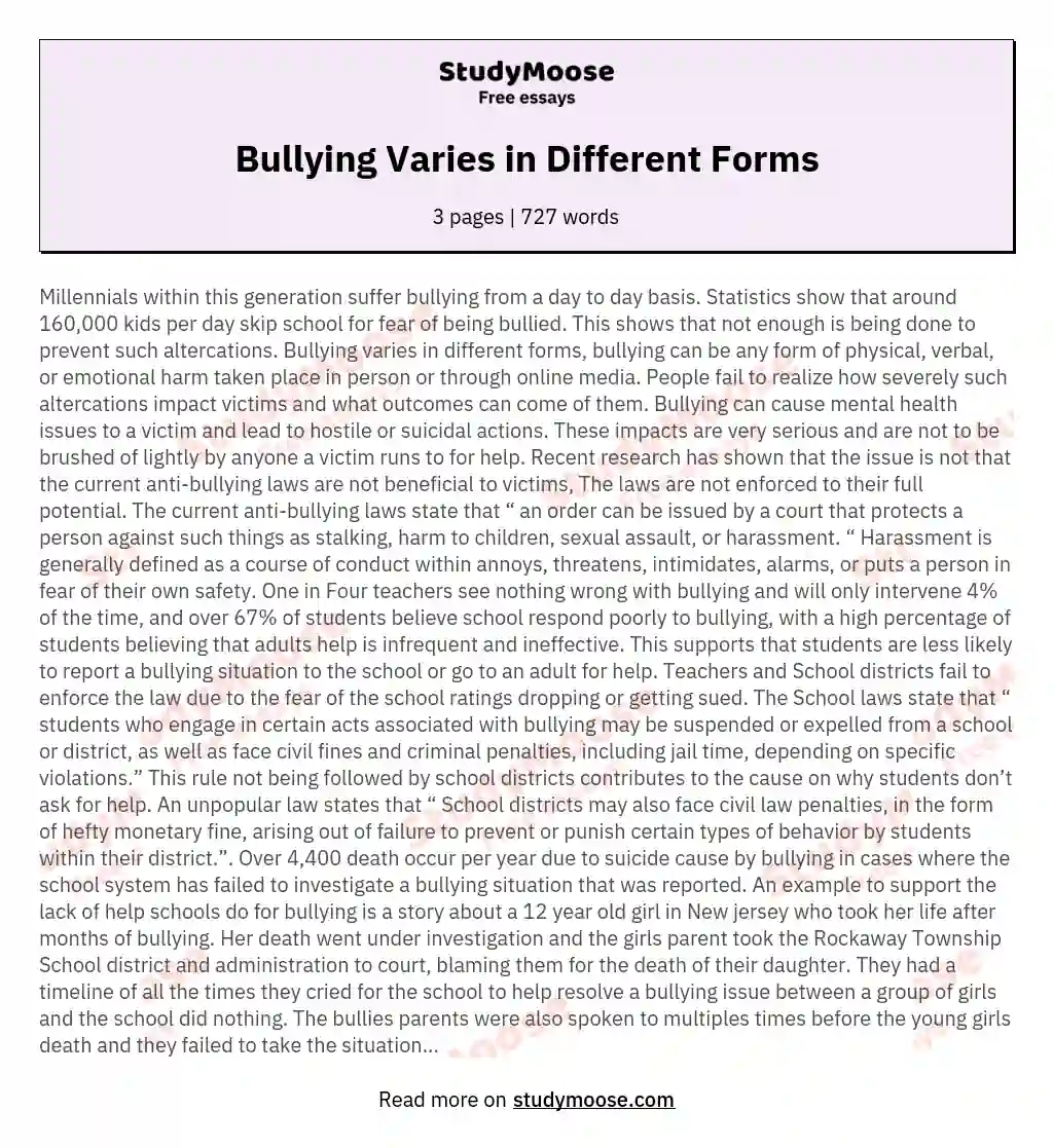 Bullying Varies in Different Forms essay