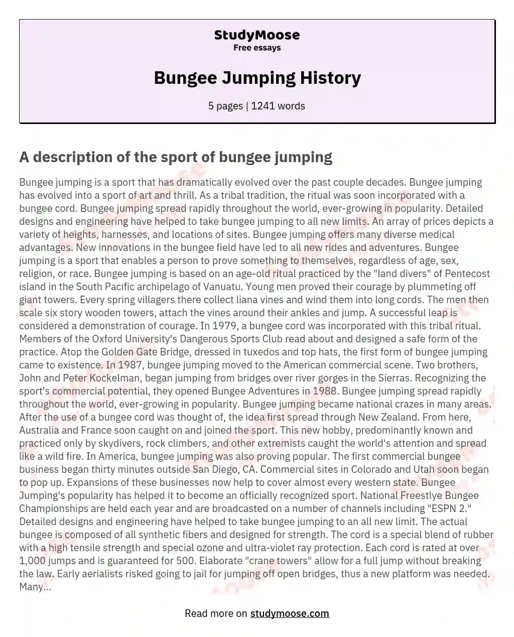 Bungee Jumping History essay