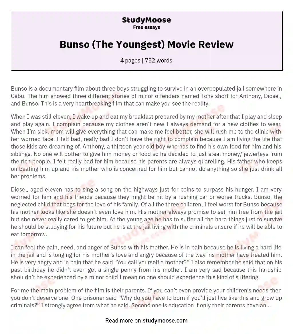 Bunso (The Youngest) Movie Review essay