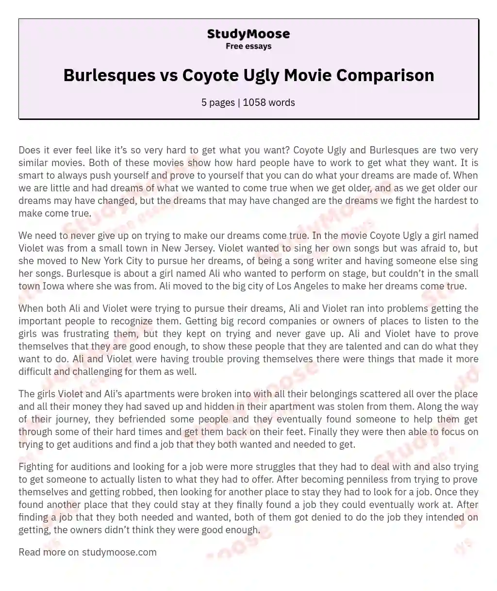 Burlesques vs Coyote Ugly Movie Comparison essay