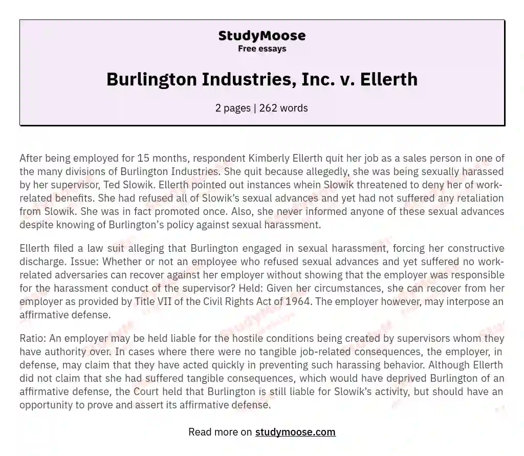 Burlington Industries, Inc. v. Ellerth essay