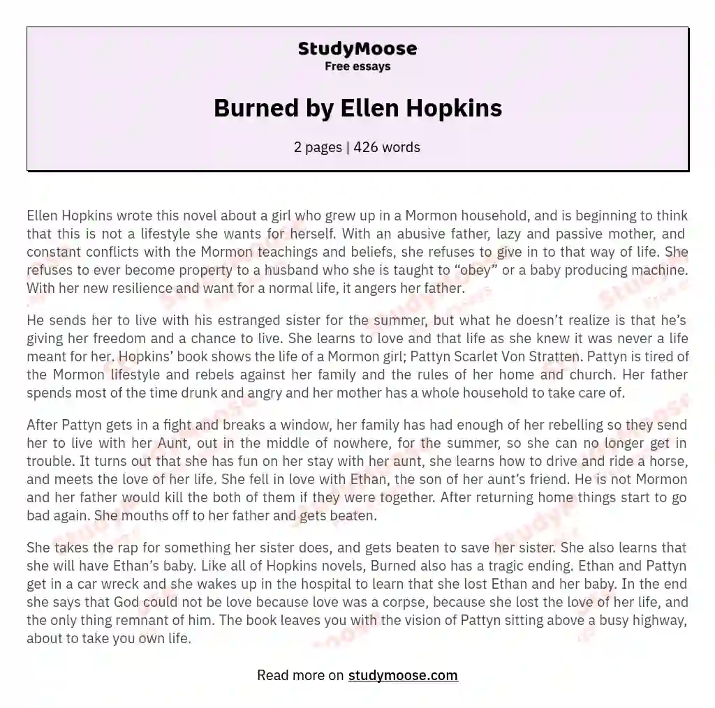 Burned by Ellen Hopkins essay
