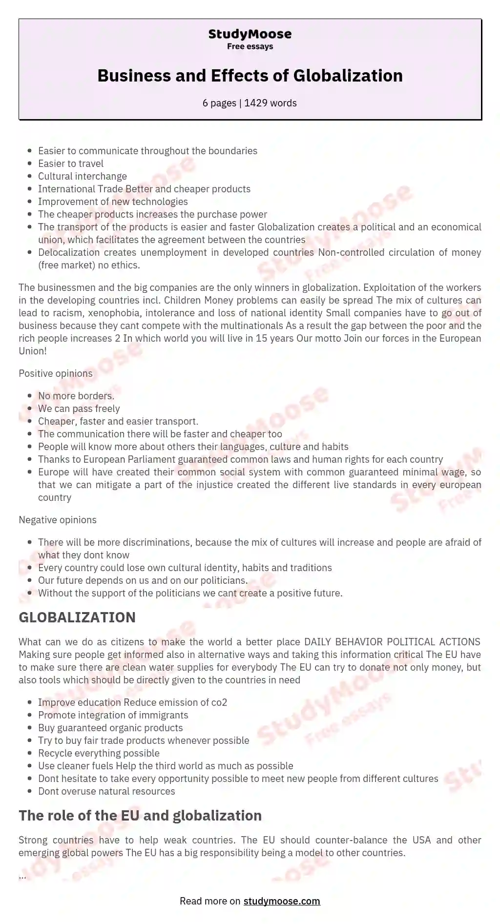 Business and Effects of Globalization essay