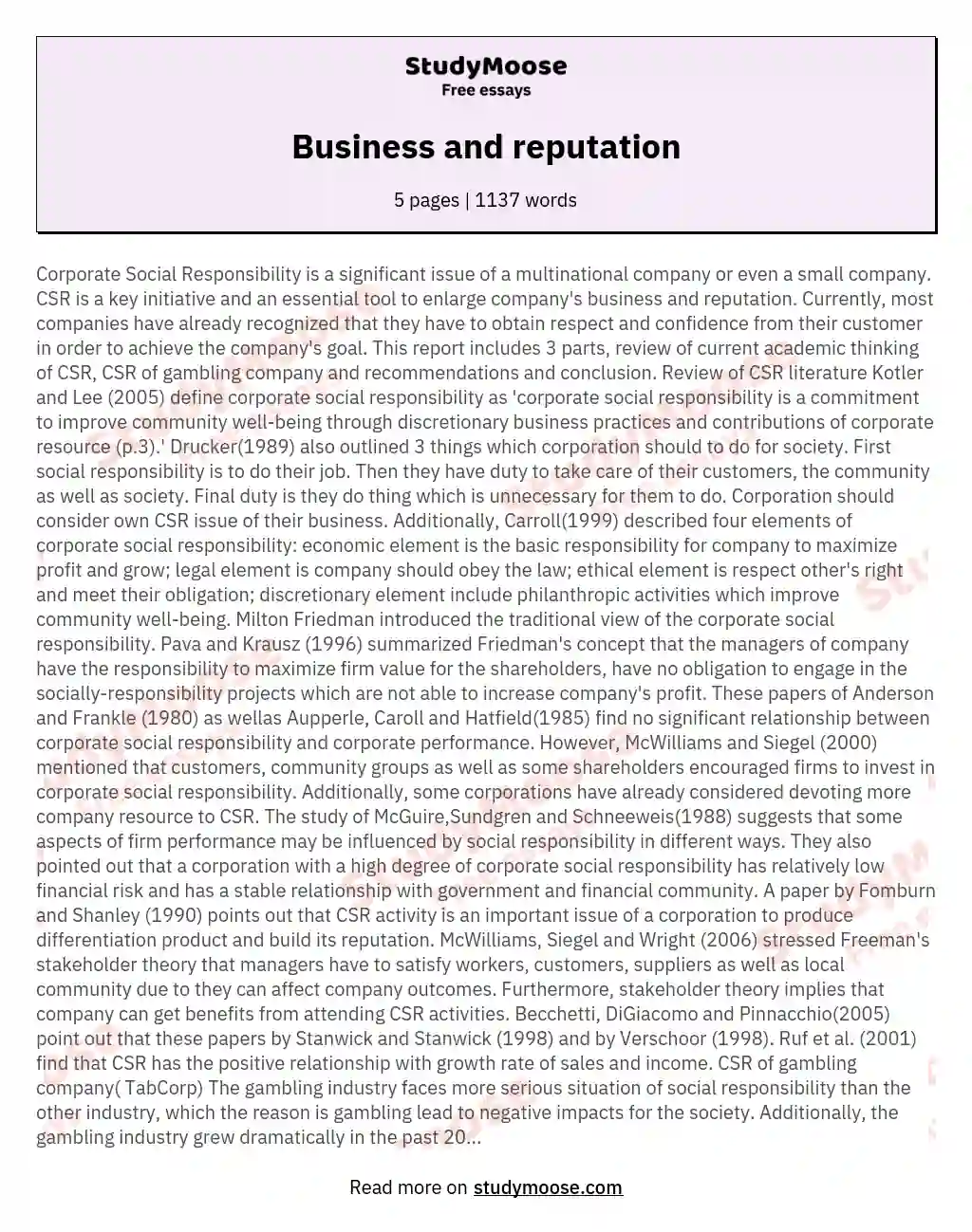 Business and reputation essay