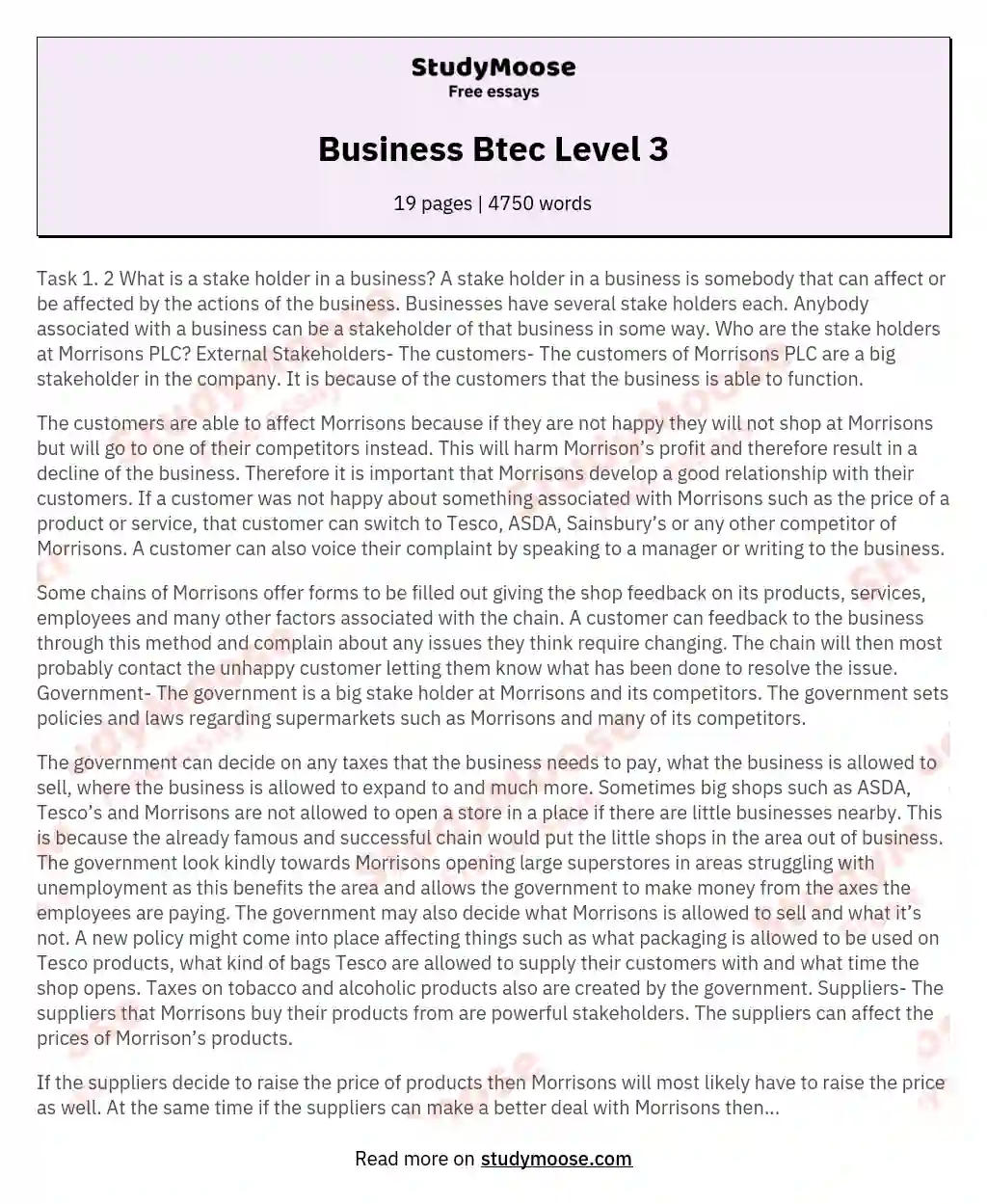 Business Btec Level 3 essay