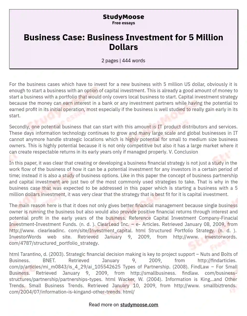 Business Case: Business Investment for 5 Million Dollars