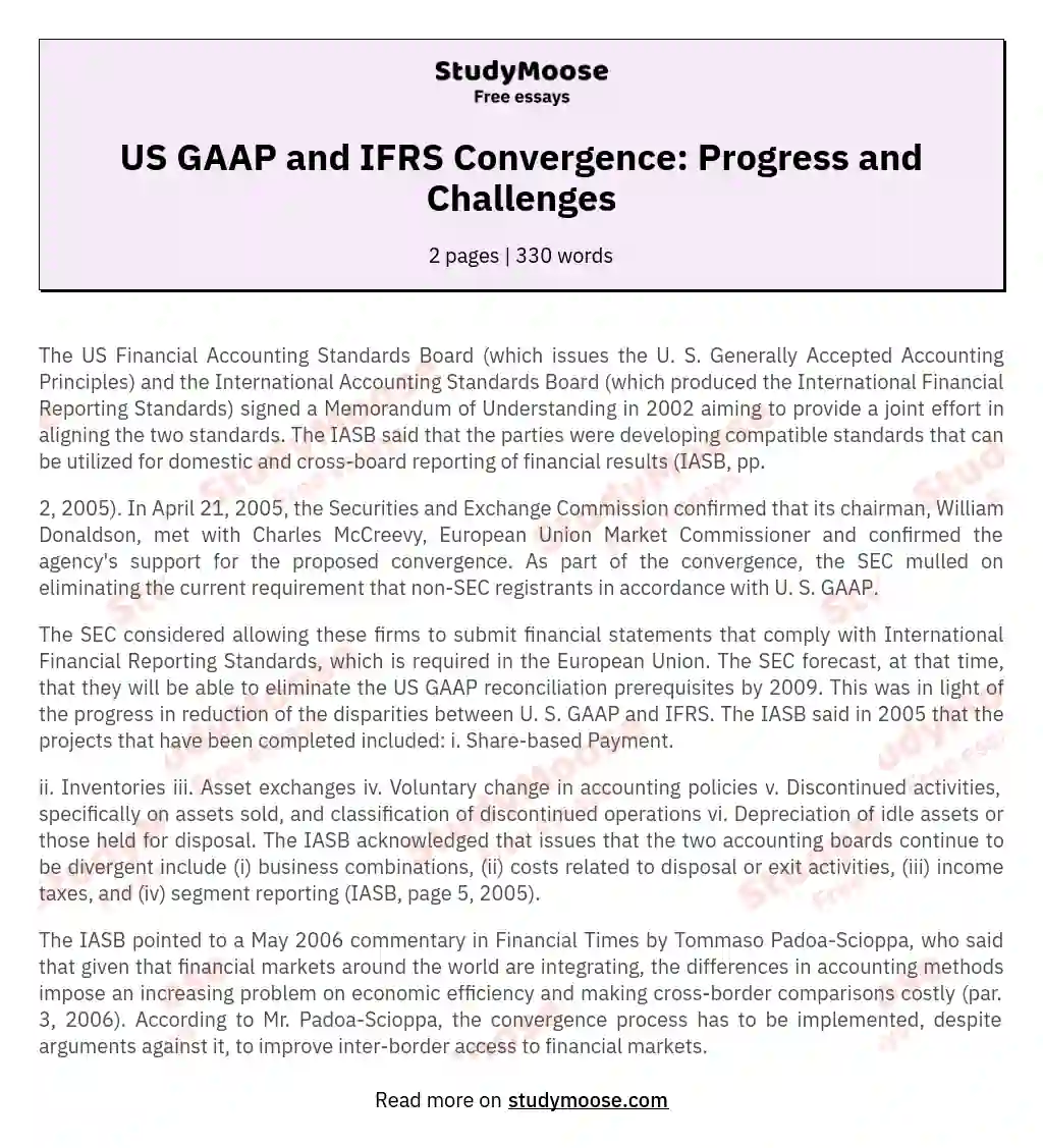 US GAAP and IFRS Convergence: Progress and Challenges essay