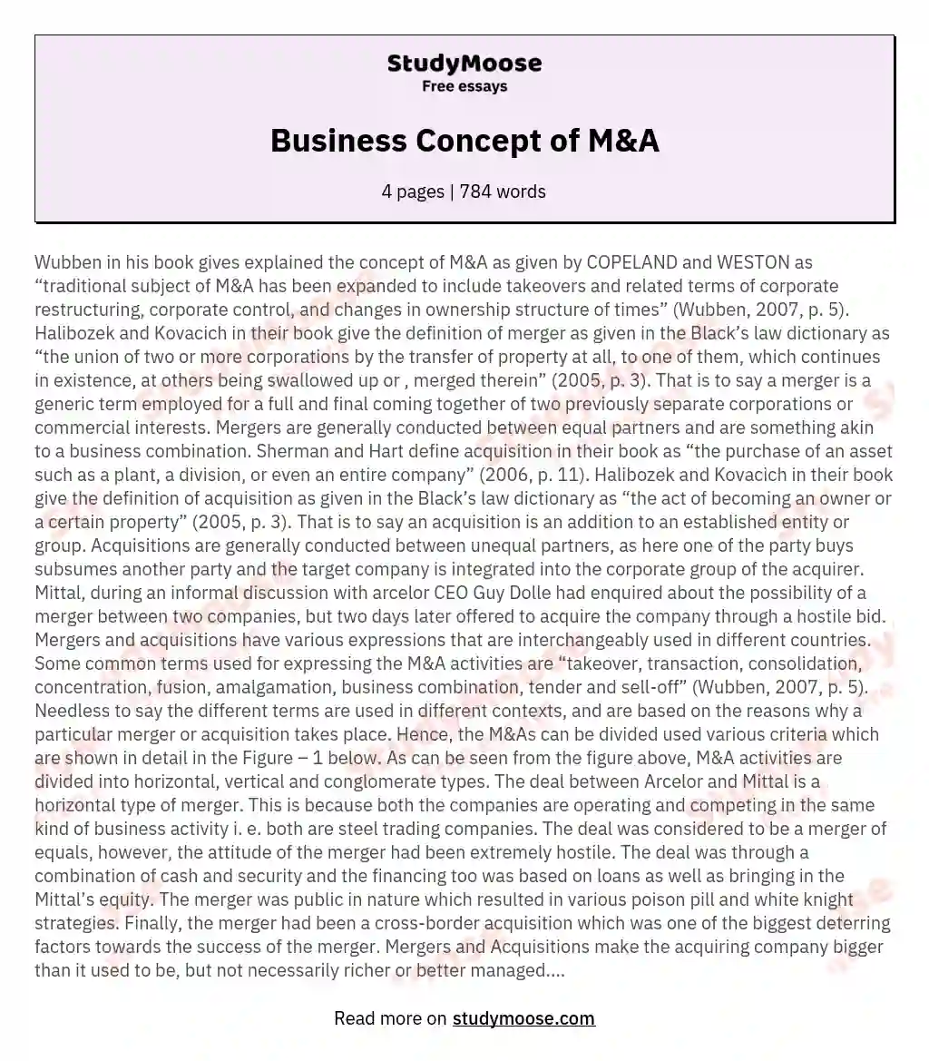 Business Concept of M&A essay
