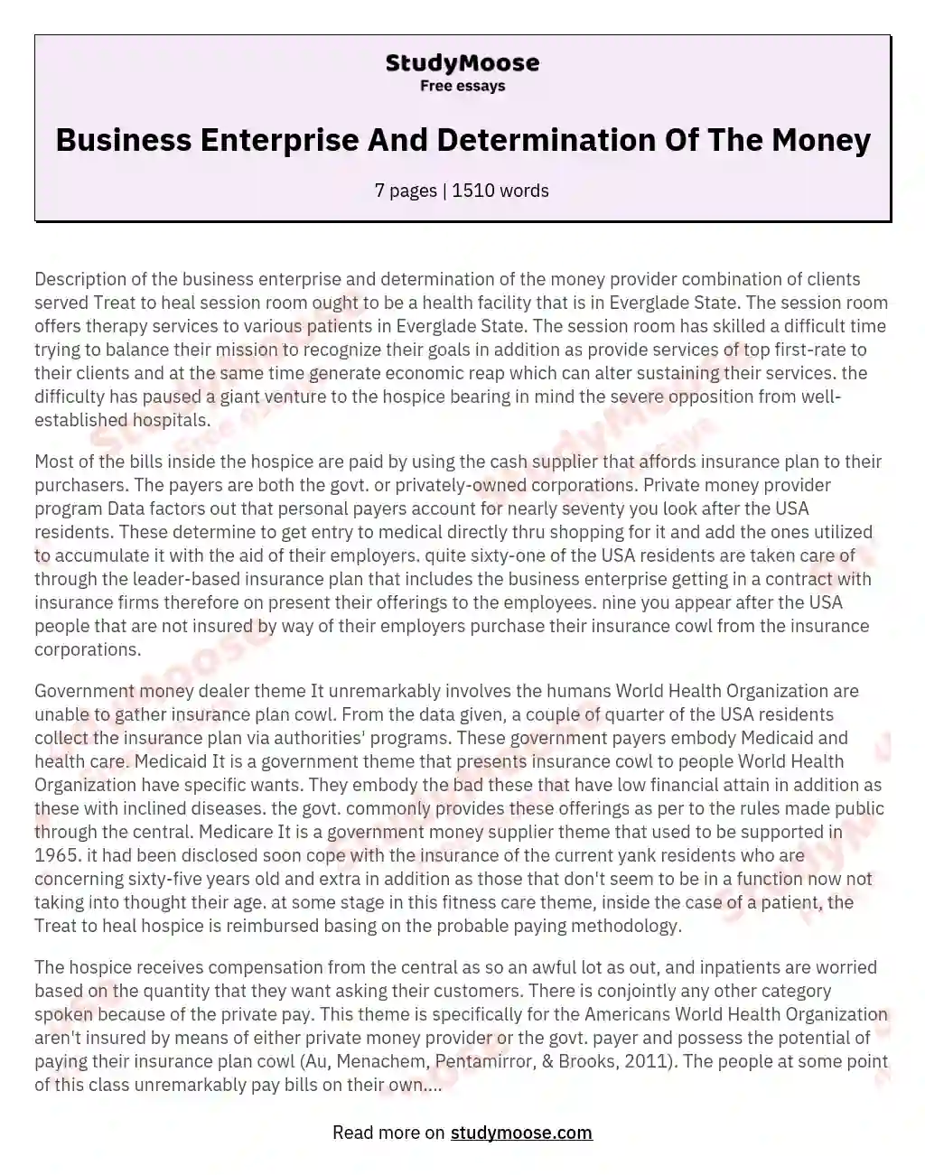 Business Enterprise And Determination Of The Money essay