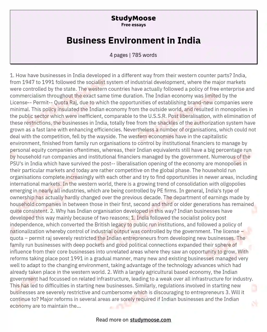 Business Environment in India essay