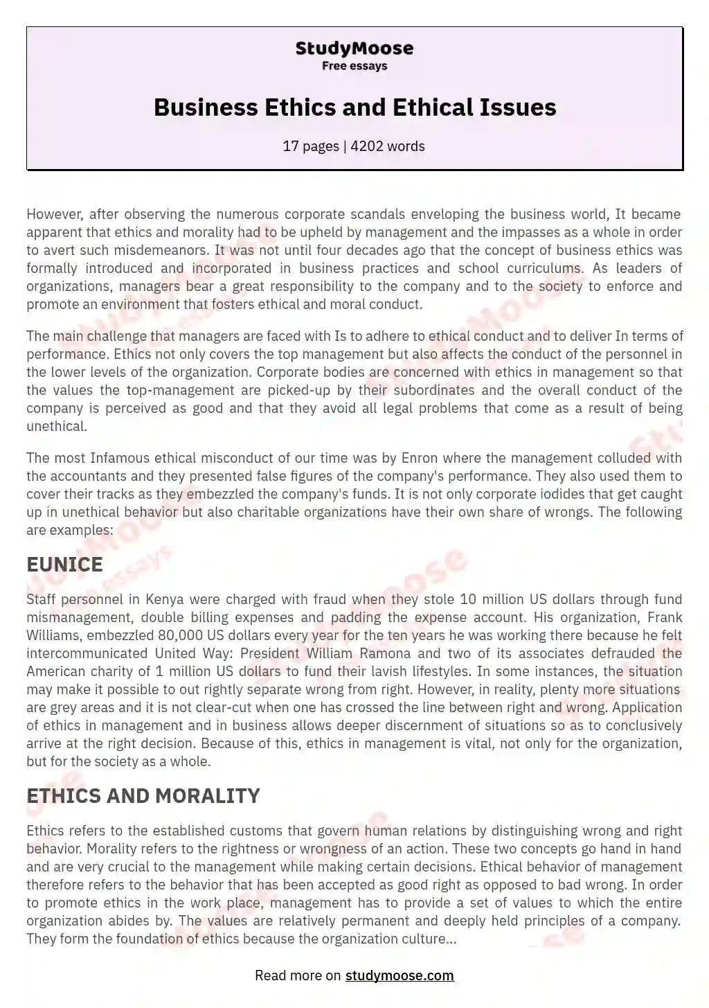 Business Ethics and Ethical Issues essay