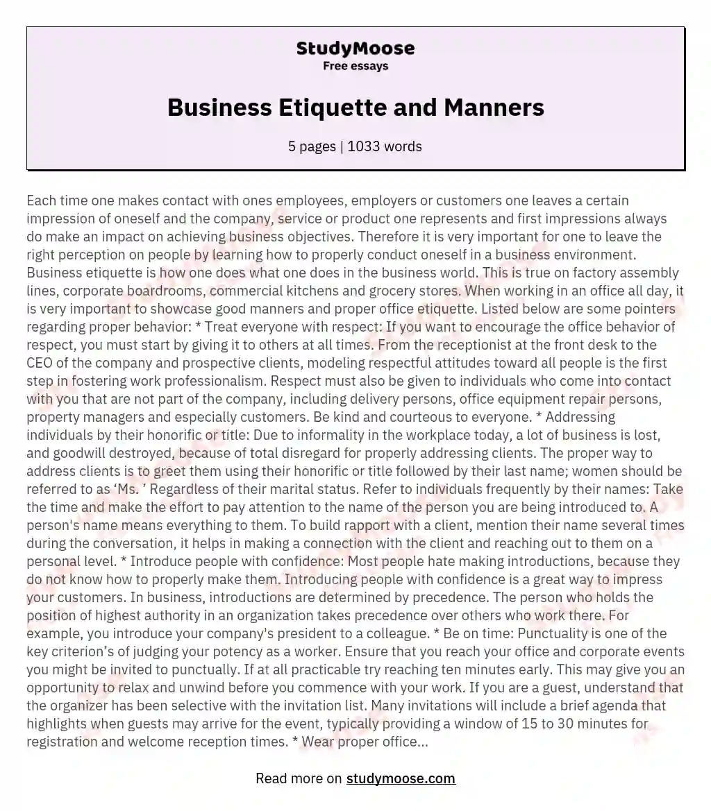 Business Etiquette and Manners