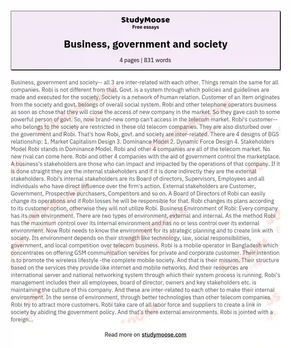 Business, government and society essay