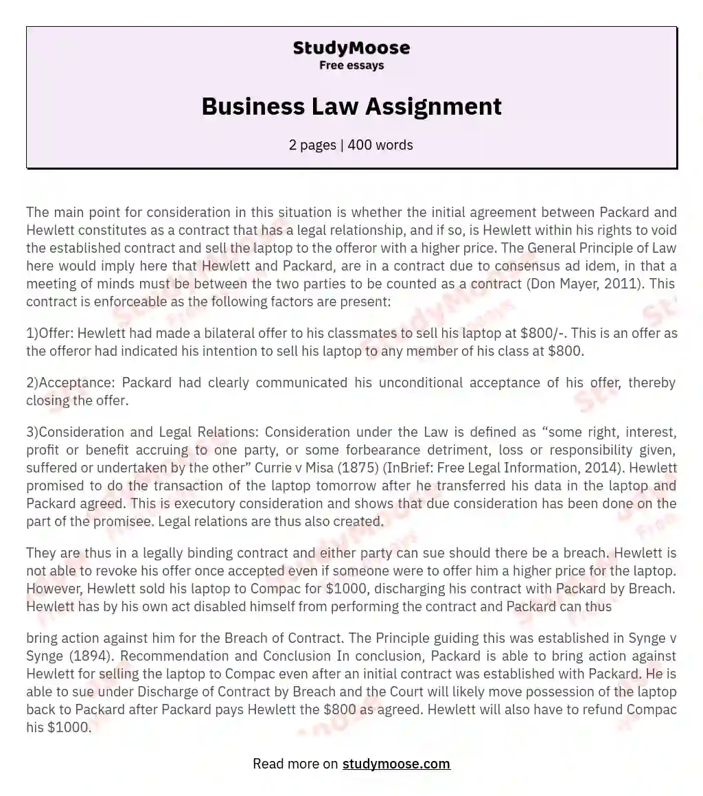 Business Law Assignment essay