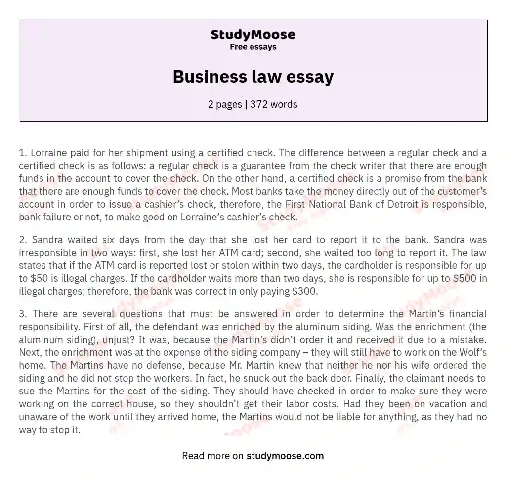business law essay questions