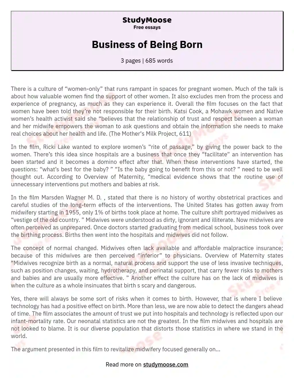Business of Being Born essay