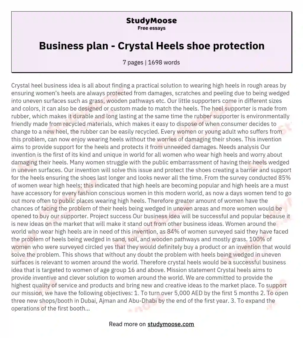Business plan - Crystal Heels shoe protection