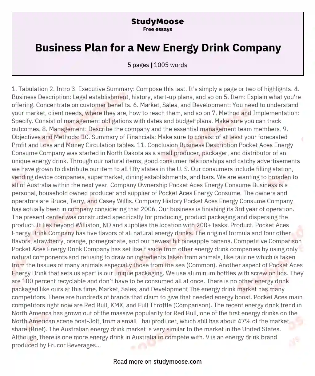 Business Plan for a New Energy Drink Company