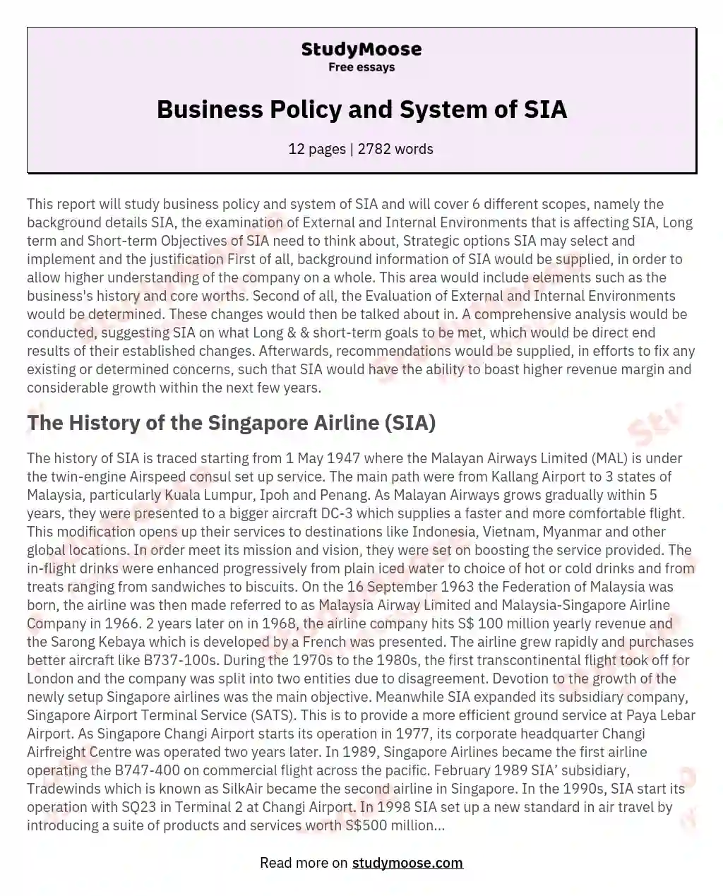 Business Policy and System of SIA essay