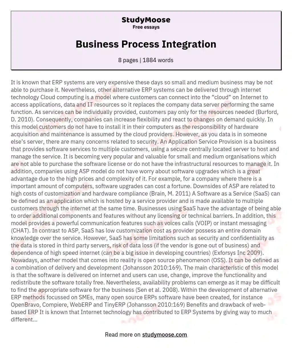 Business Process Integration essay