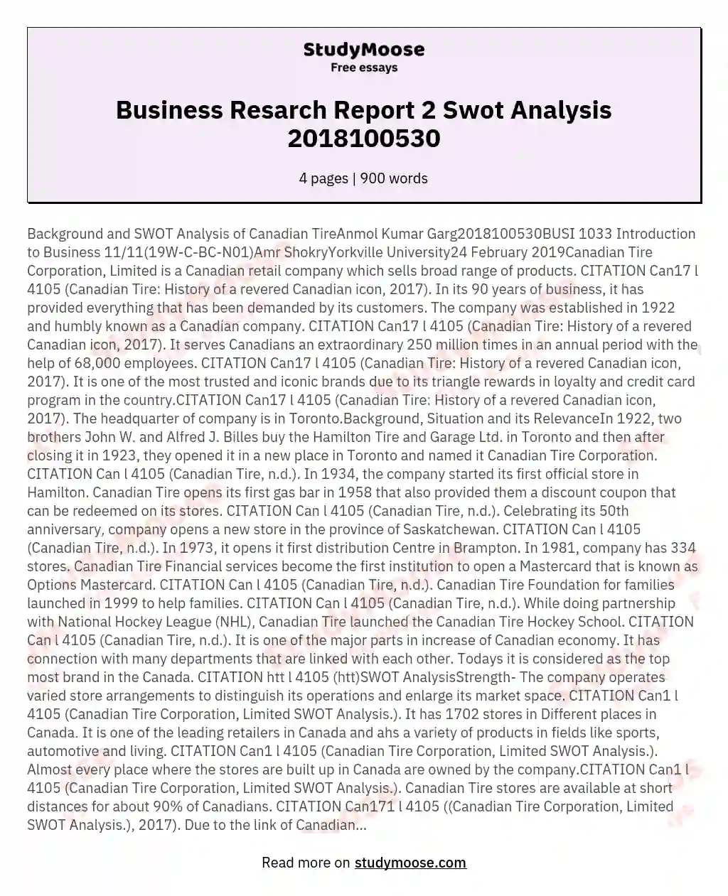 Business Resarch Report 2 Swot Analysis 2018100530 essay
