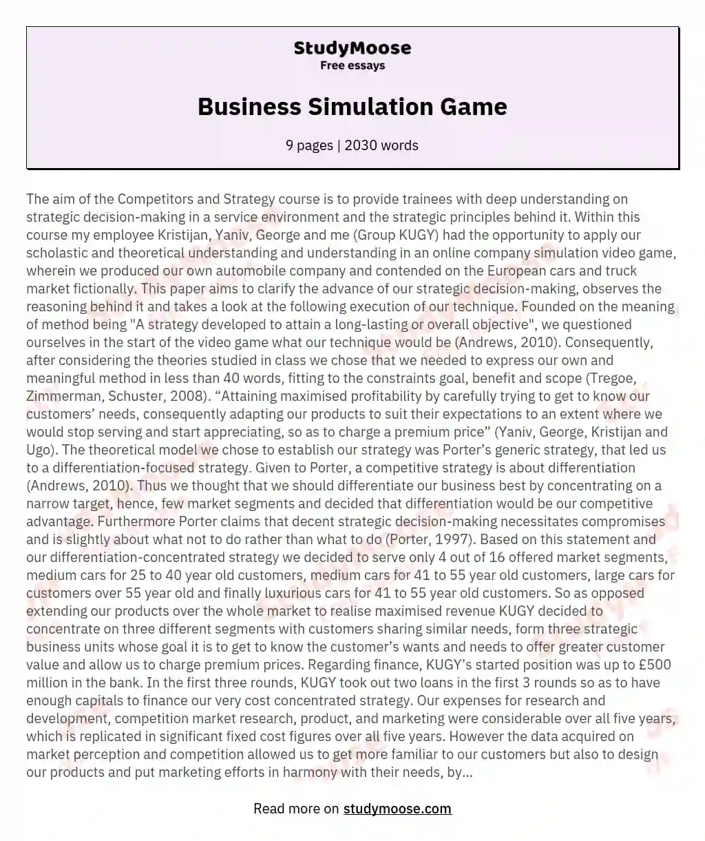 Business Simulation Game