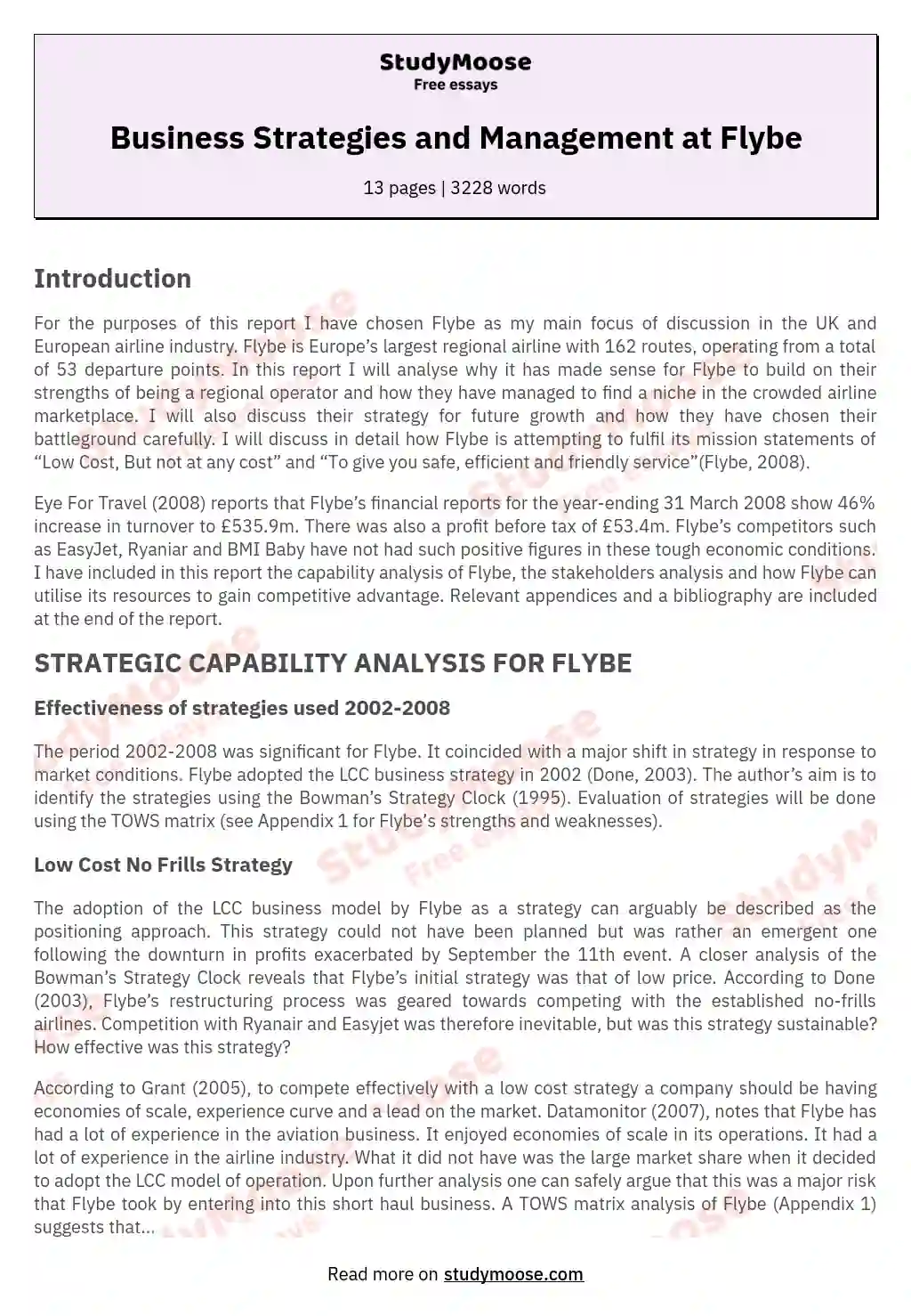 Business Strategies and Management at Flybe