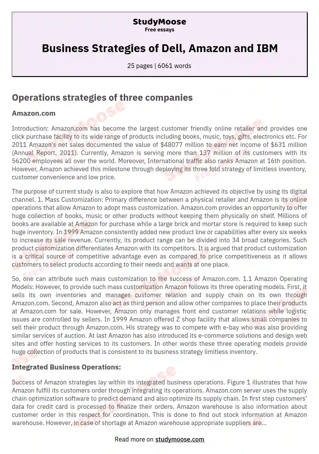 Business Strategies of Dell, Amazon and IBM