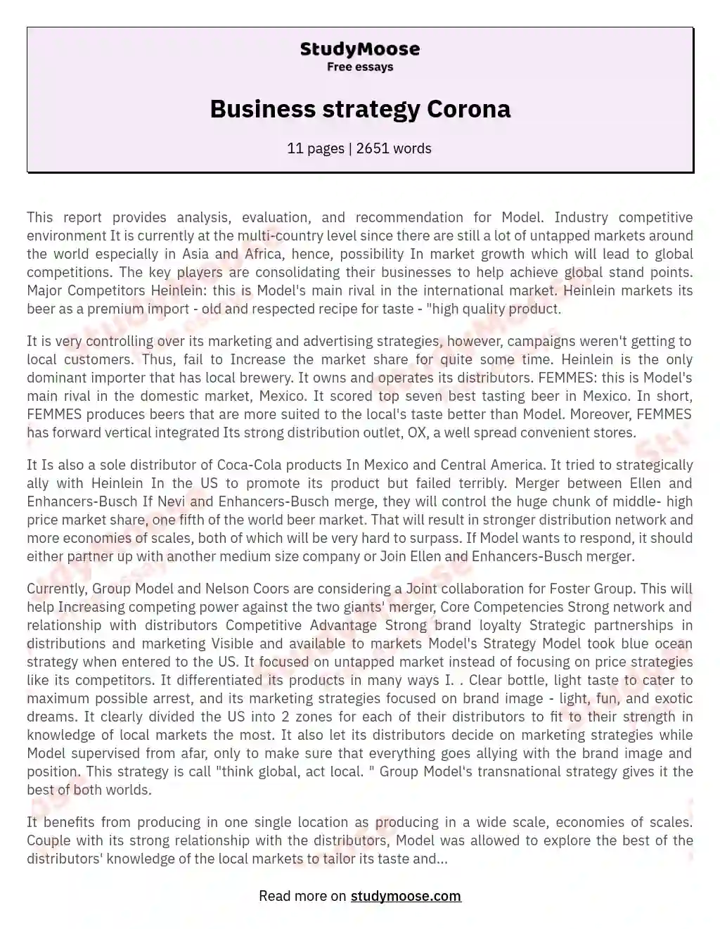 Business strategy Corona essay