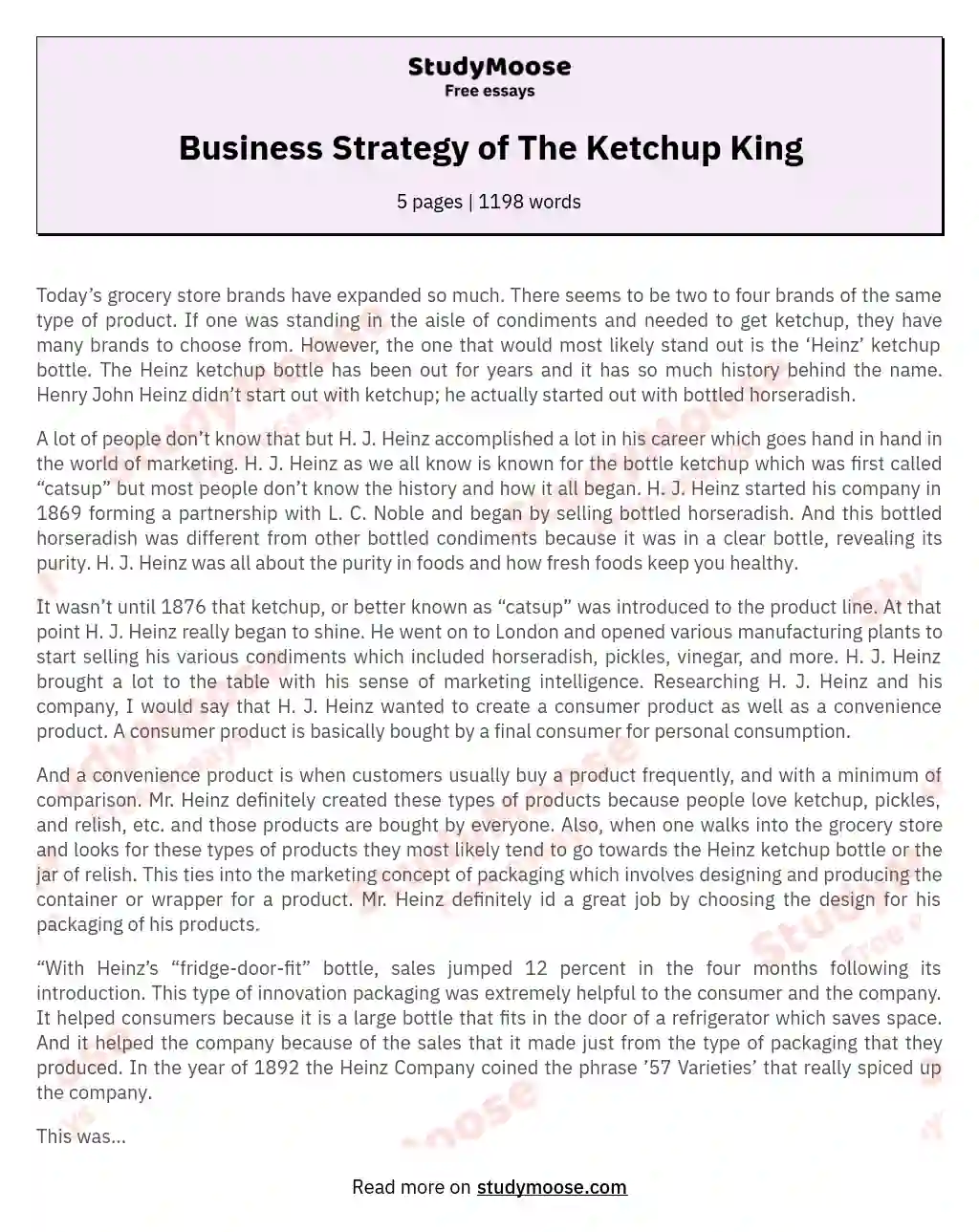 Heinz Ketchup: A Marketing Success Story essay