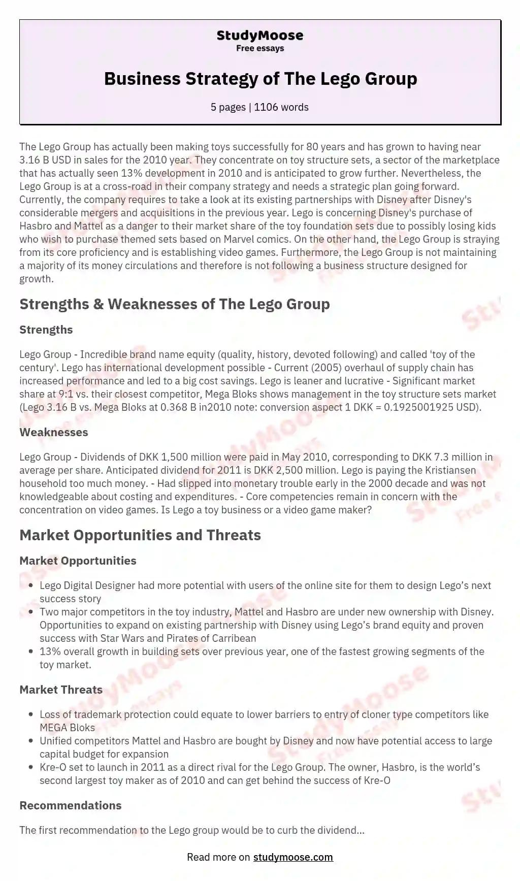 Business Strategy of The Lego Group essay
