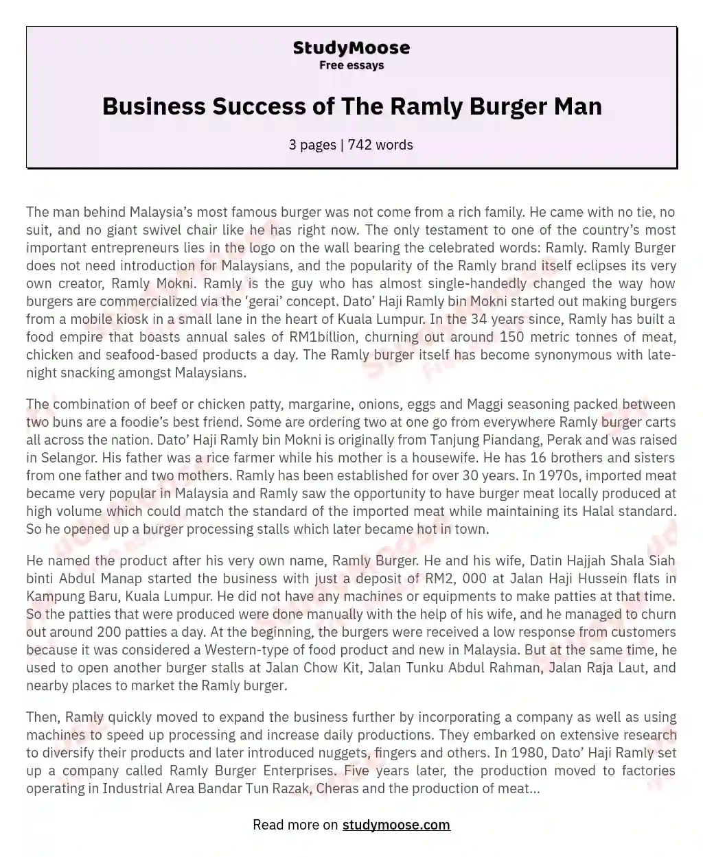Business Success of The Ramly Burger Man essay