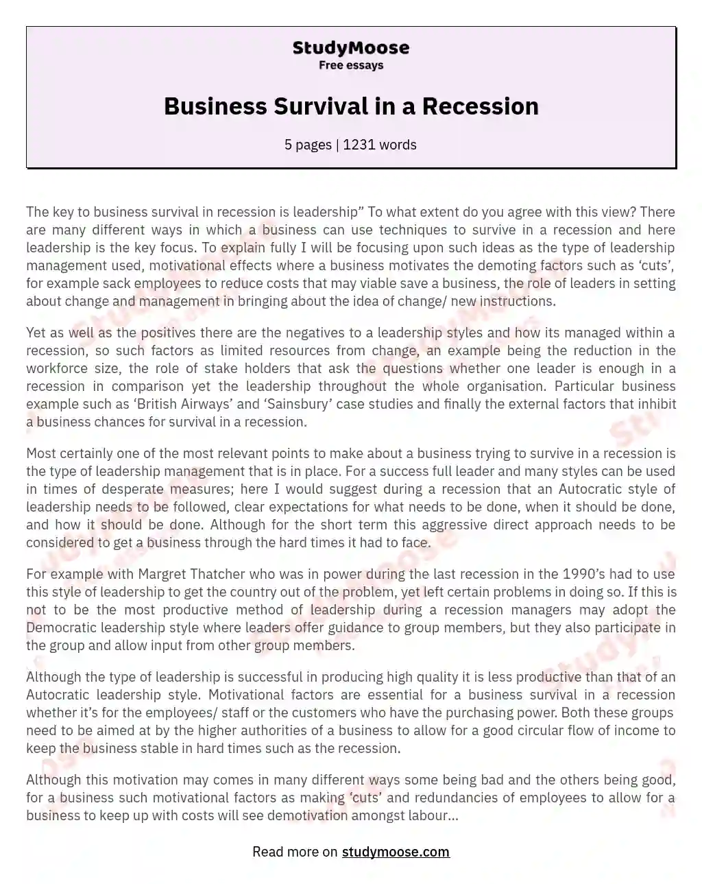 economic recession essay