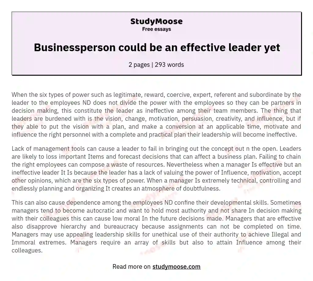 Businessperson could be an effective leader yet essay
