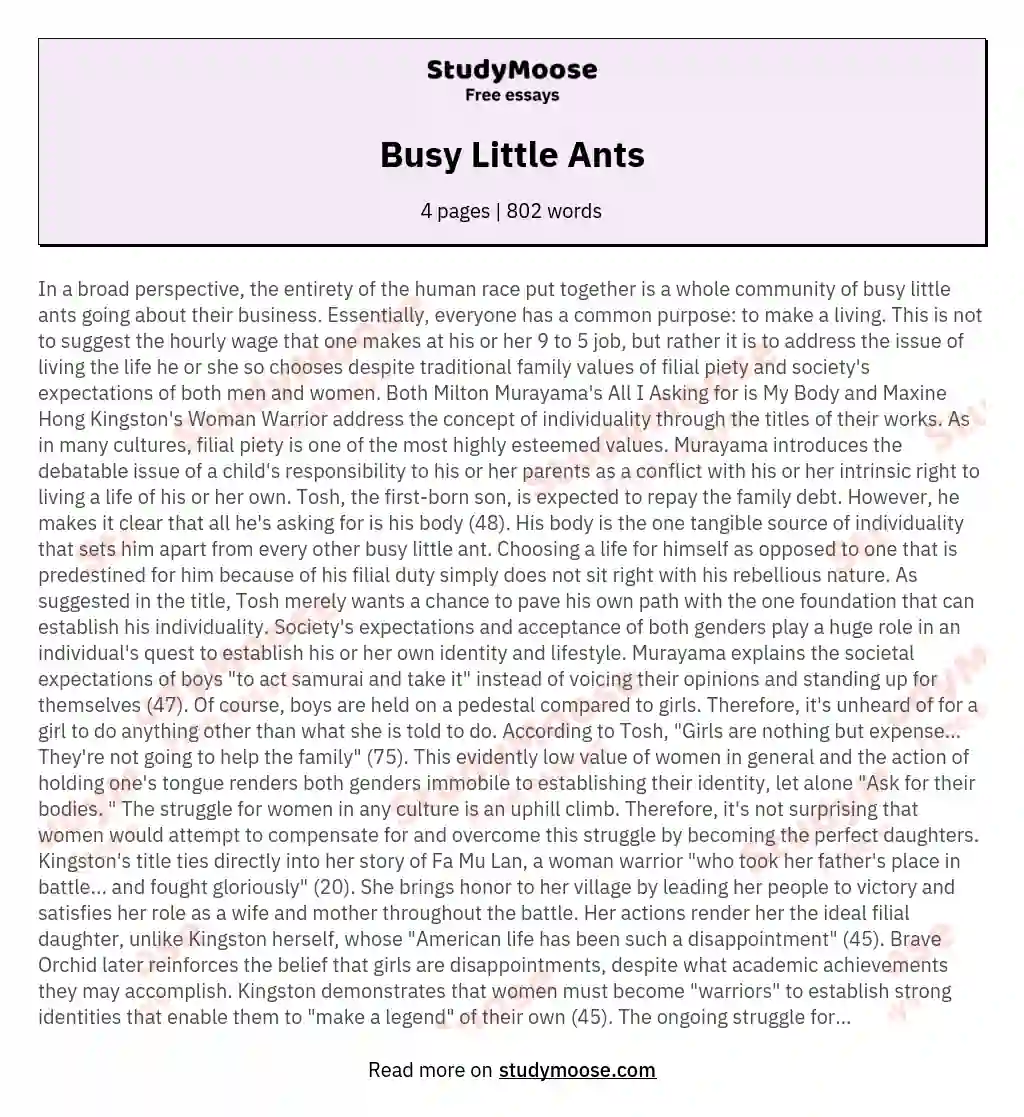 Busy Little Ants essay