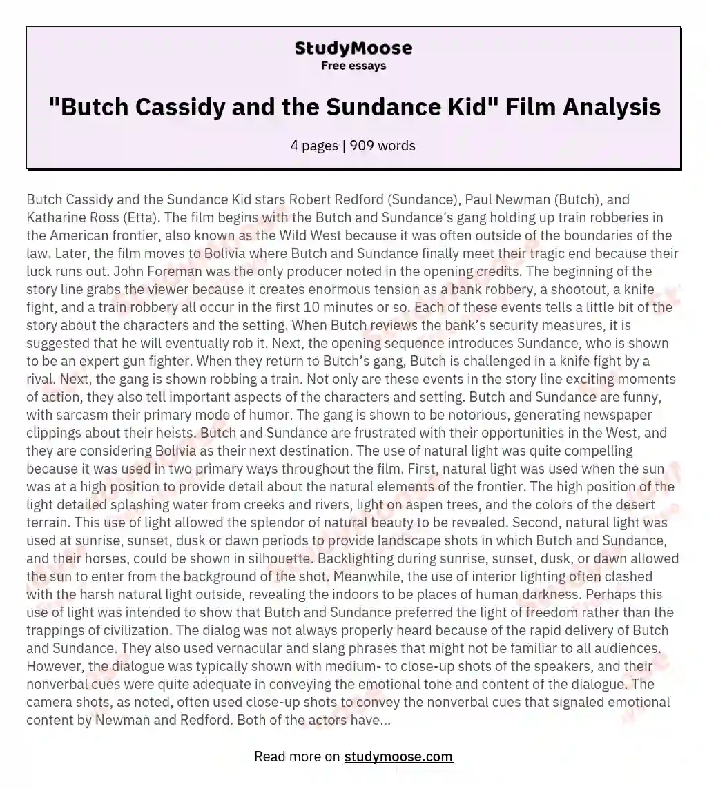 "Butch Cassidy and the Sundance Kid" Film Analysis essay