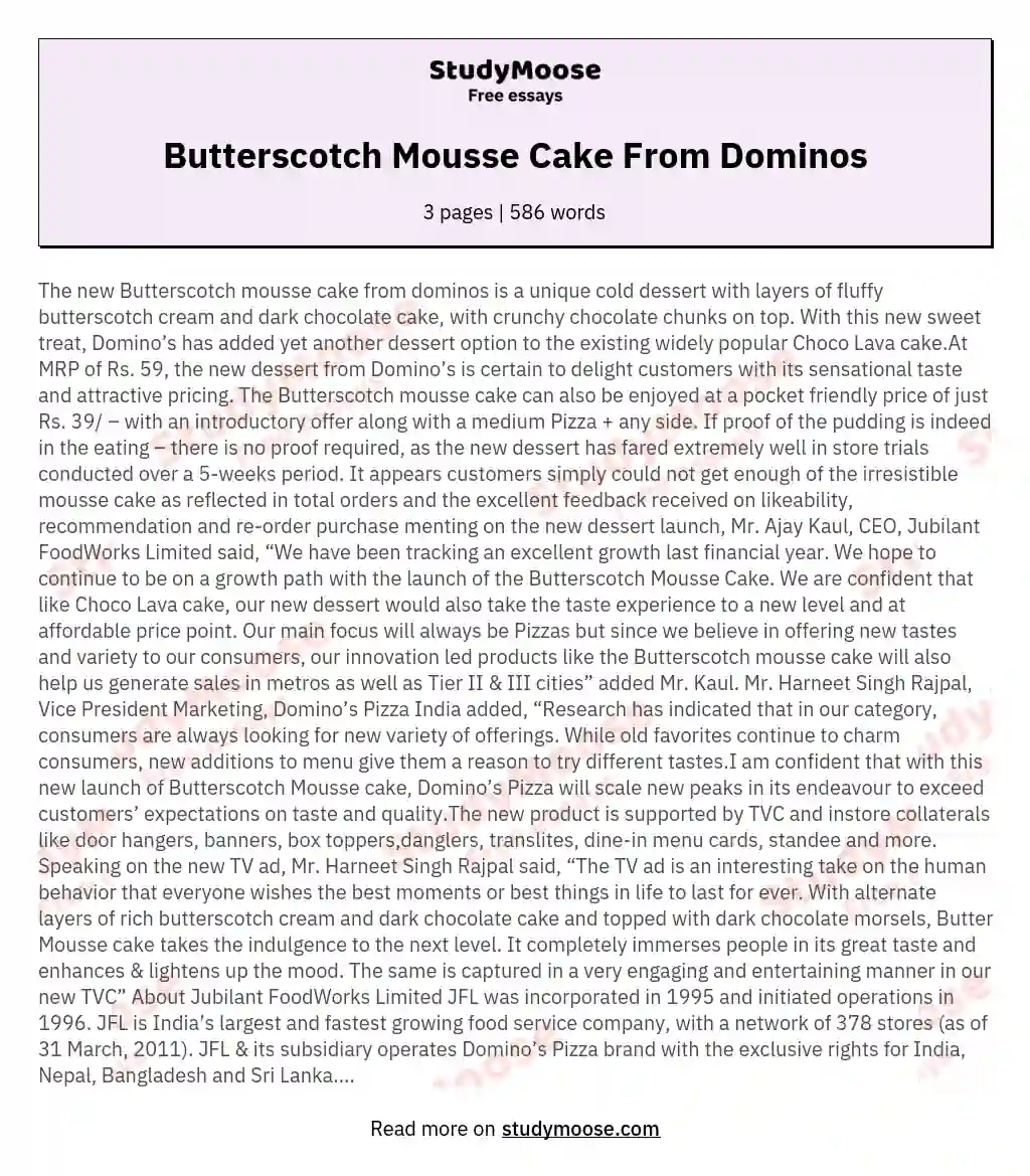 Share 77+ domino's butterscotch mousse cake super hot - in.daotaonec