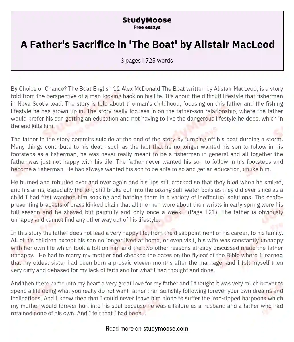 A Father's Sacrifice in 'The Boat' by Alistair MacLeod essay
