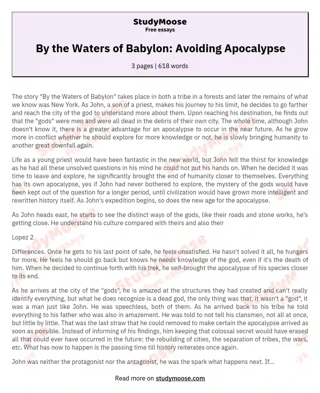 By the Waters of Babylon: Avoiding Apocalypse