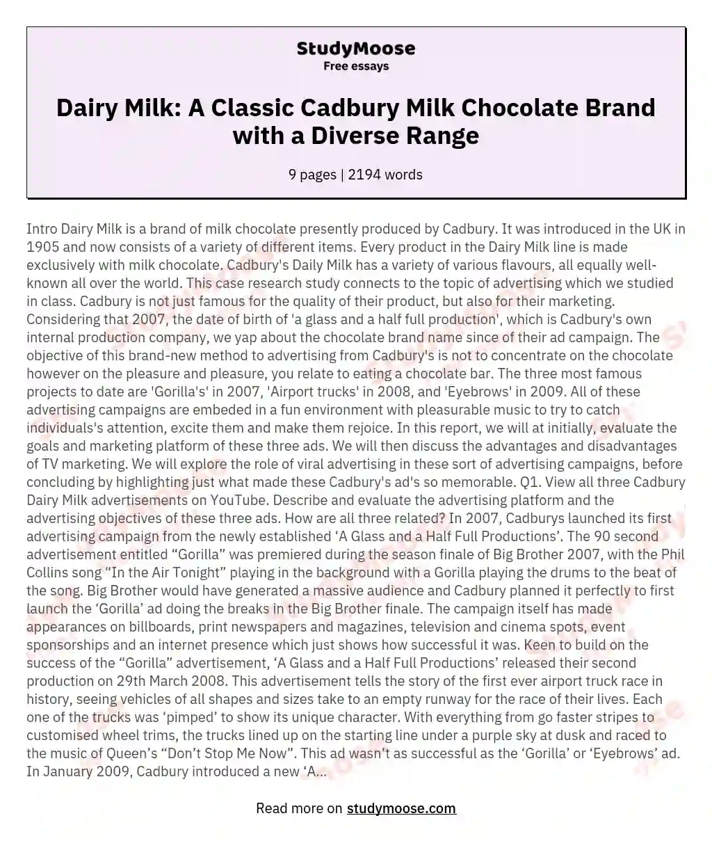 Dairy Milk: A Classic Cadbury Milk Chocolate Brand with a Diverse Range
