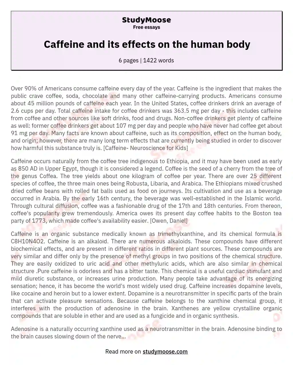 Caffeine and its effects on the human body essay