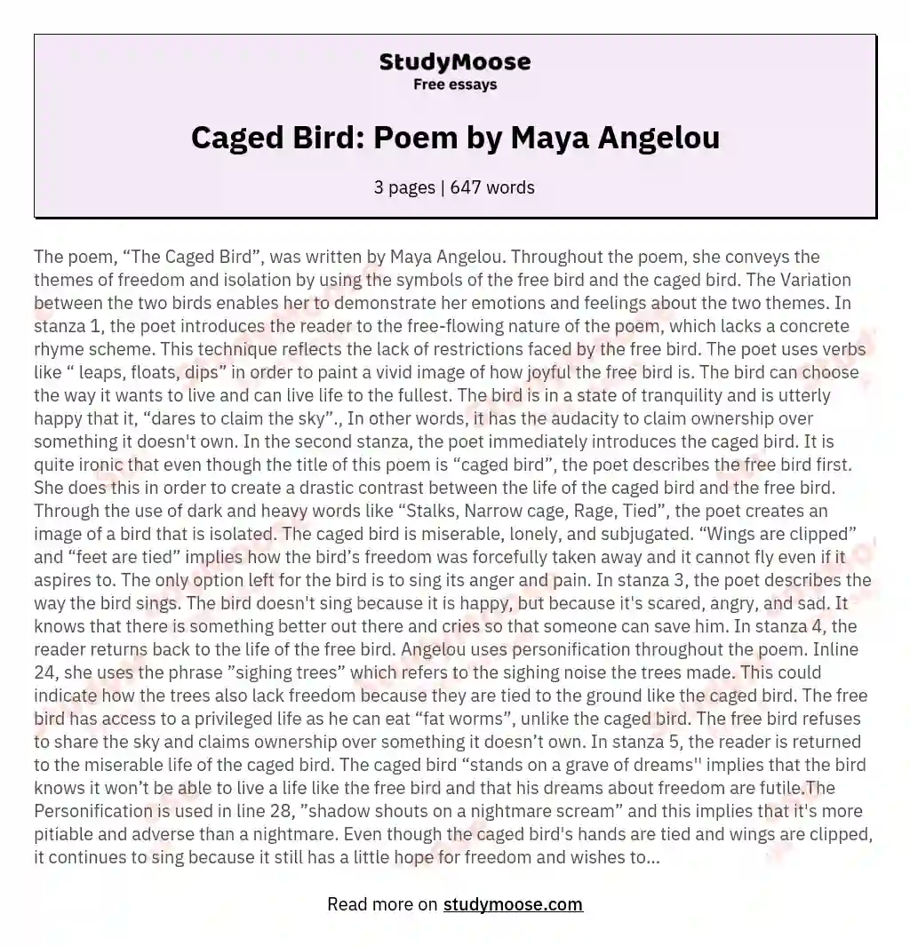 i know why the caged bird sings poem analysis