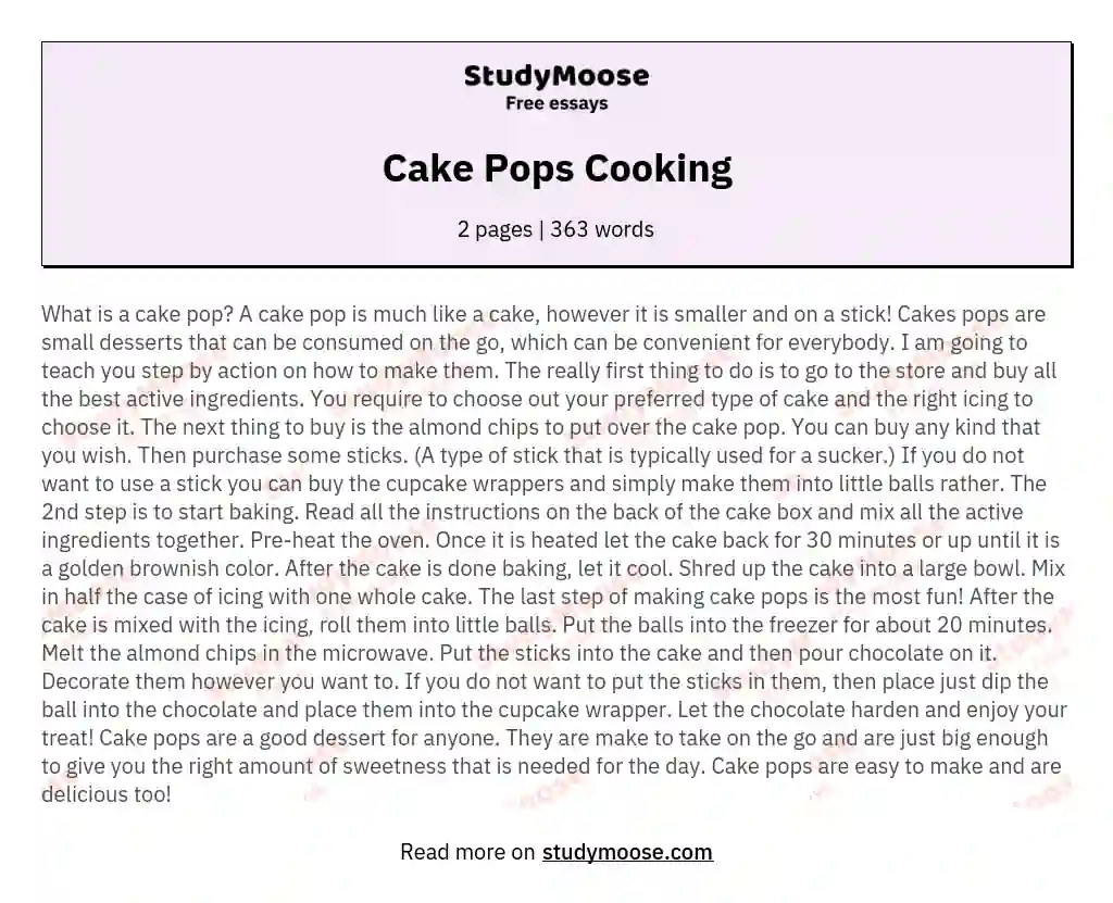 Cake Pops Cooking essay