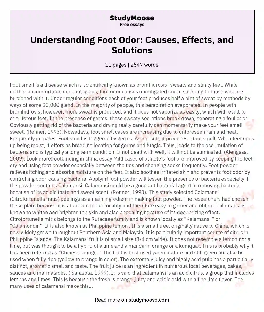 Understanding Foot Odor: Causes, Effects, and Solutions essay