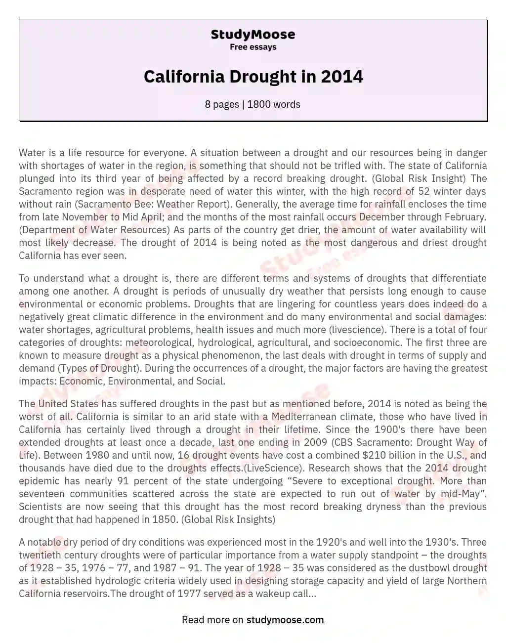 The Ongoing Drought Crisis in California essay