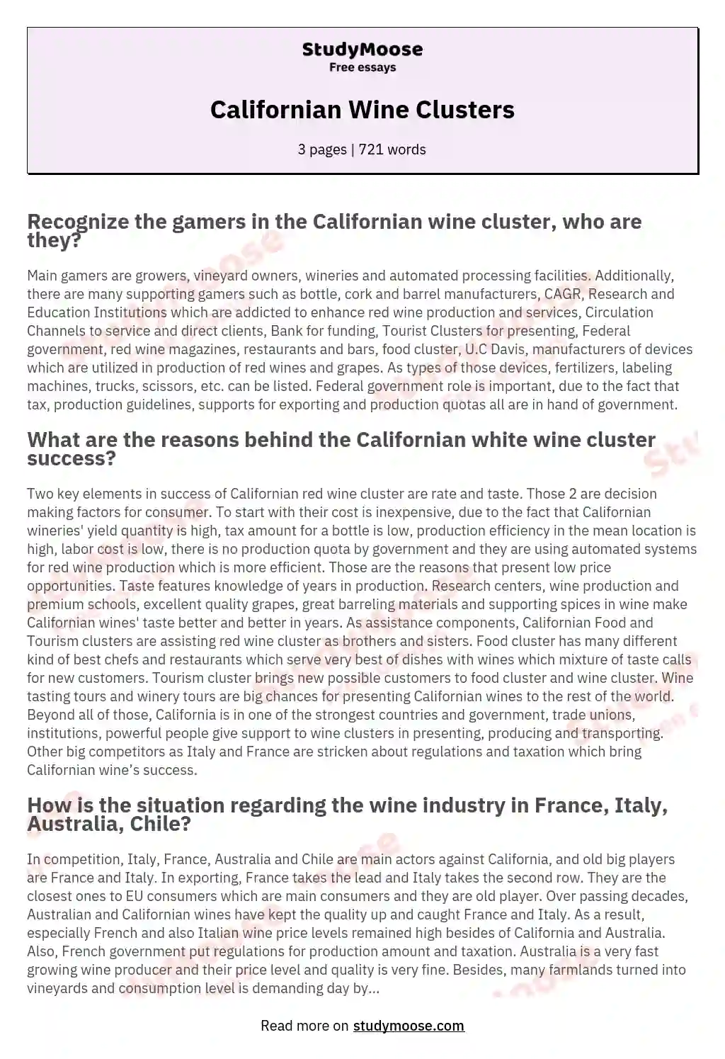 Californian Wine Clusters essay
