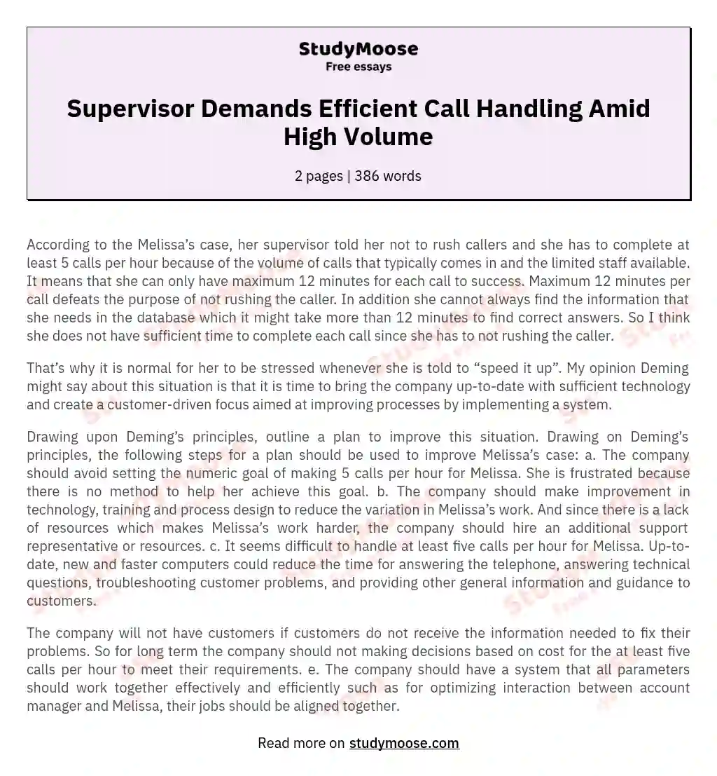 Supervisor Demands Efficient Call Handling Amid High Volume essay